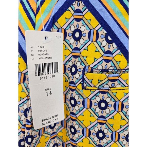New Maeve High Rise Relaxed Shorts Womens 14 Yellow Blue Print - Picture 4 of 7